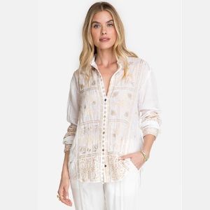 Johnny Was Shirt Alberte Oversized Embroidered White Shirt Size Extra Small